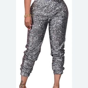 Cable & Gauge Glittering Silver Joggers